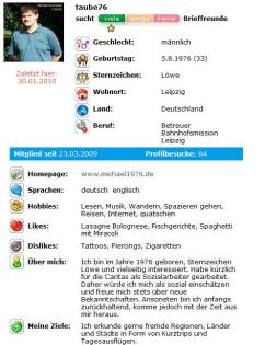 Taube76 pflegt Bekanntschaften auf Brieffeunde. de