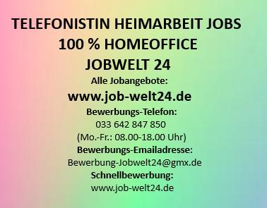 Job Heimarbeit Telefonistin Arbeit Frankfurt / Main und ü-all Stellenangebot 100