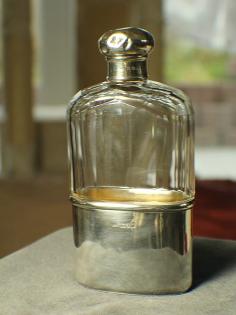 Antiker Kristall Flachmann Sterling Silber 925