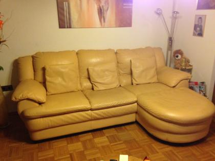 Natuzzi Designer Couch/ Sofa Garnitur in Vanille Echtleder