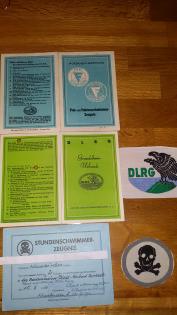 Alte Schwimmurkunden Stoffabzeichen dazu