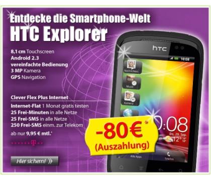 HTC Explorer Smartphone mtl. 9 95 -Euro 80 Euro in bar