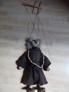 Marionette Mönch Holz Mönchskutte Bewegungsschnüre