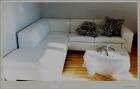 Design-Luxus-Ecksofa - Dickleder durchgefärbt Torero snow - ausziehbar